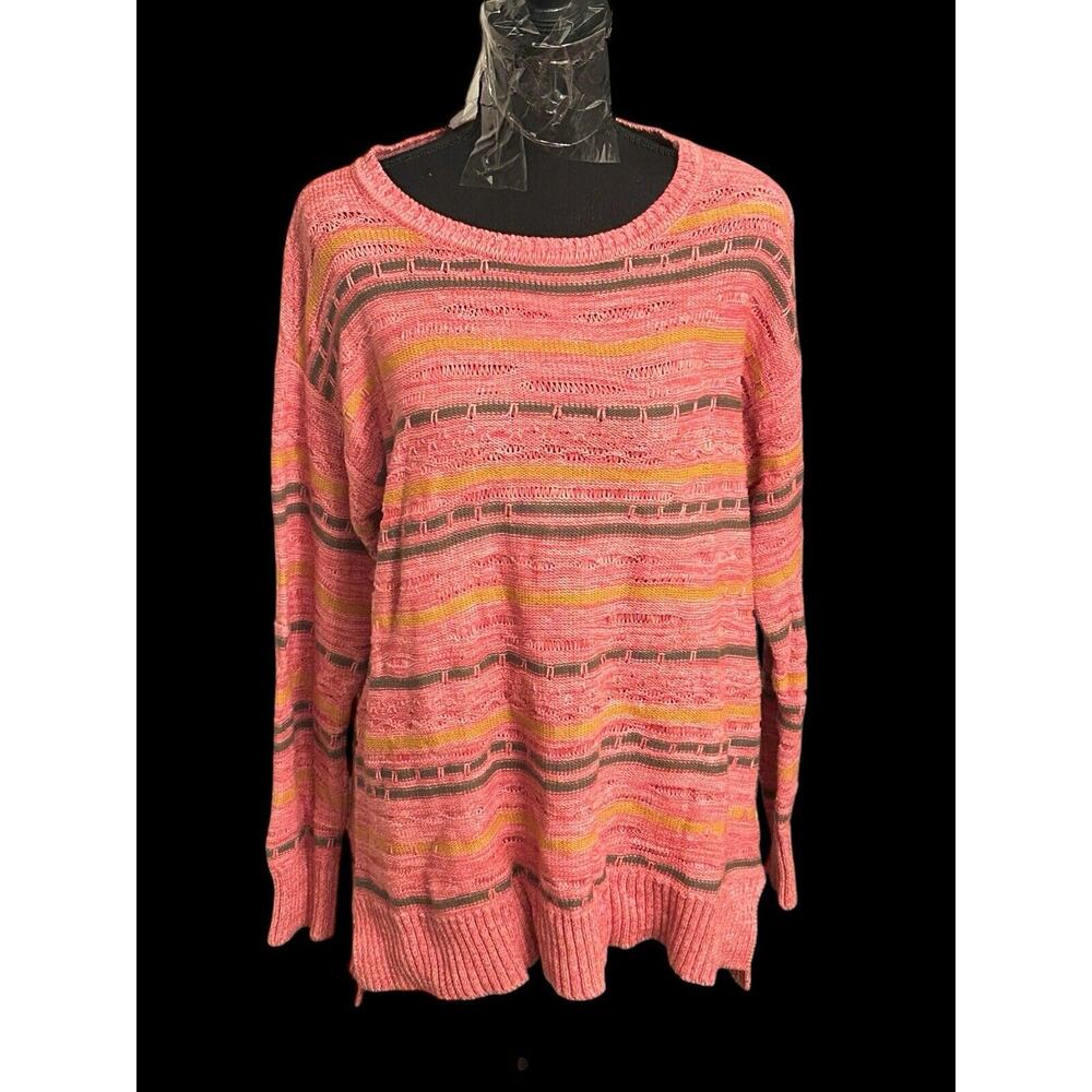 Soft Surroundings Pink Gray & Gold Pullover Women's Small Sweater Long‎ Sleeve